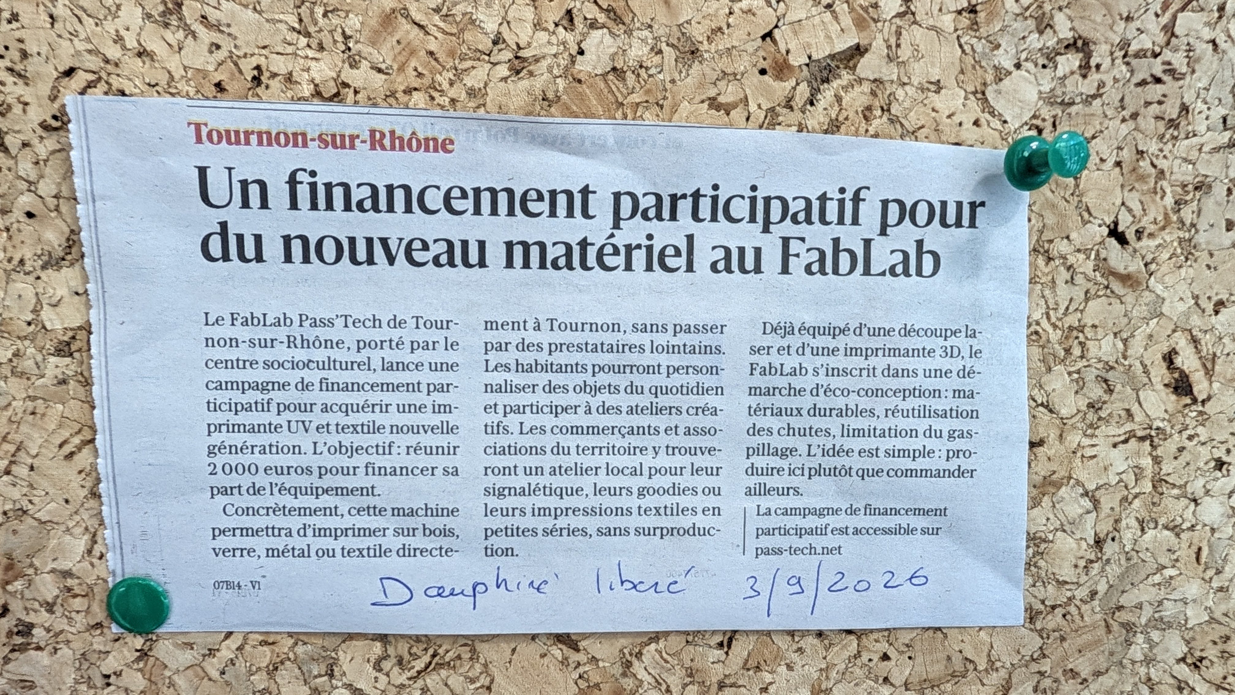 Article du Dauphiné Libéré du 3 septembre 2026